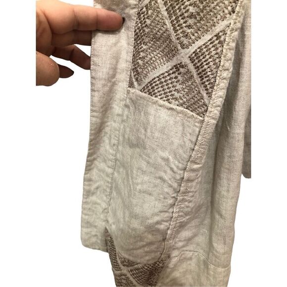Chico's Women's  Cream Open Front with Stud Detail Linen Jacket Size 2 (L) - Picture 3 of 14